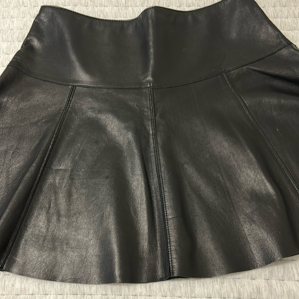 Club Monaco Black Lambskin Leather Mini Skirt
